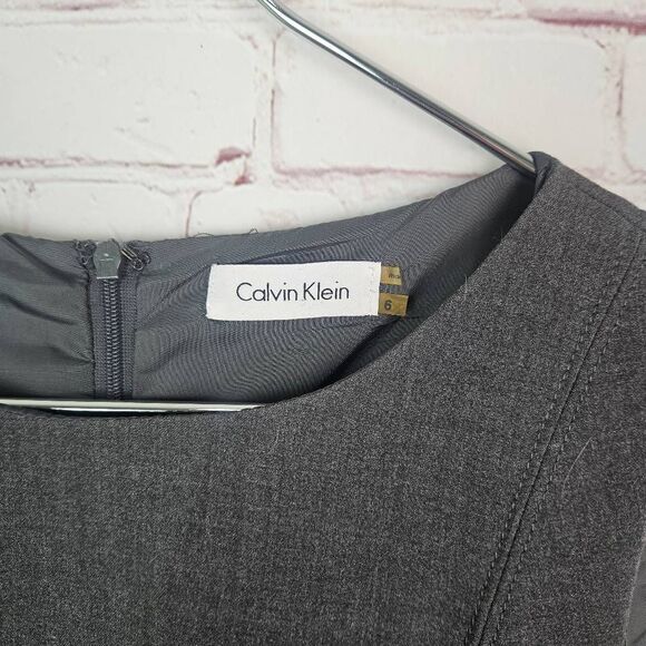 CALVIN KLEIN A Line Gray Business Career Sleeveless Midi Sheath Dress Size: 6 - Picture 3 of 7